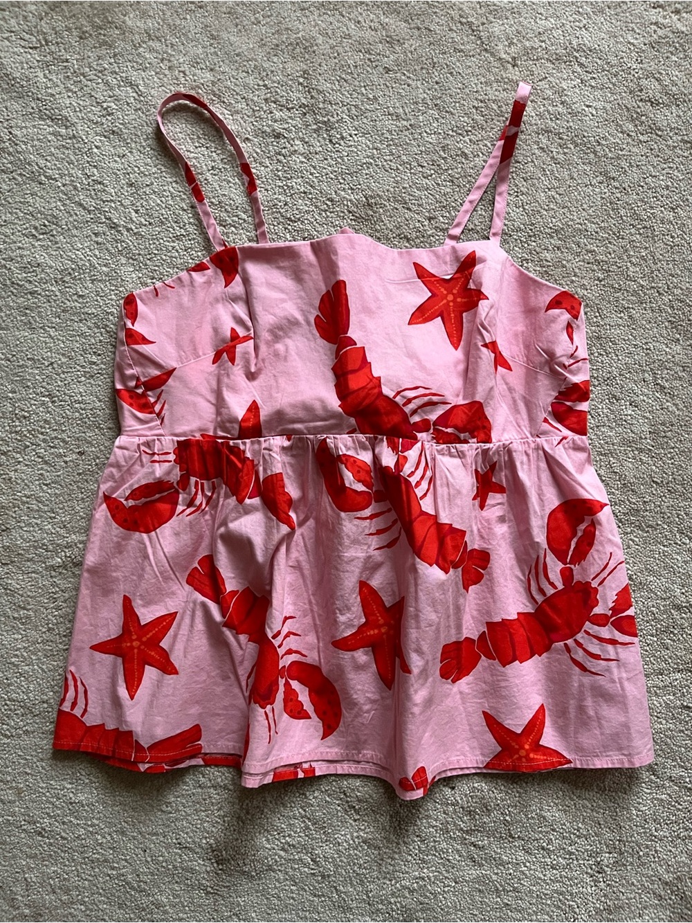 J. Crew Pink with Red Lobster & Starfish Print Top